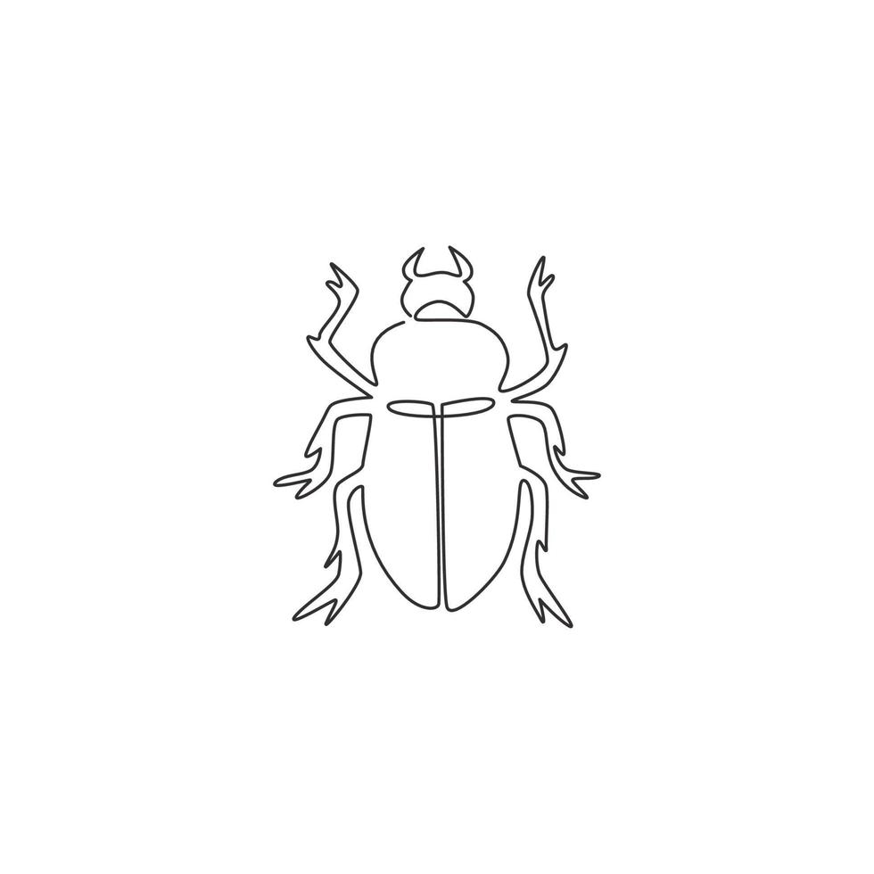 Single continuous line drawing of adorable beetle for company logo identity. Tiny bug mascot concept for insect lover club icon. Modern one line draw design graphic vector illustration