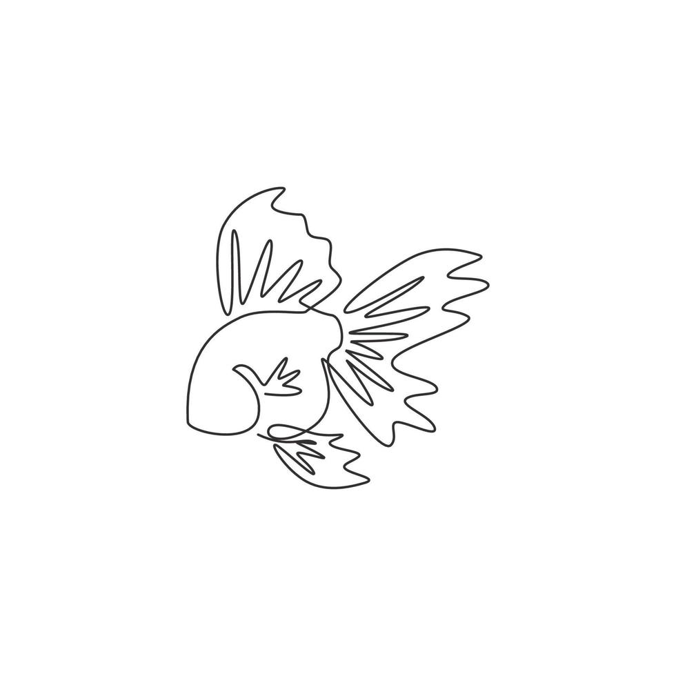 One single line drawing of adorable goldfish for company logo identity. Domestic fish mascot concept for aquatic pet icon. Modern continuous line draw design graphic vector illustration