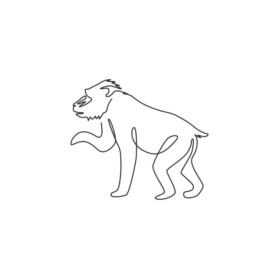 un dibujo de una sola línea del adorable mandril para la identidad del logotipo de la empresa. concepto de mascota de primate de gran belleza para el icono del parque nacional de conservación. Ilustración de vector de diseño de dibujo de línea continua moderna