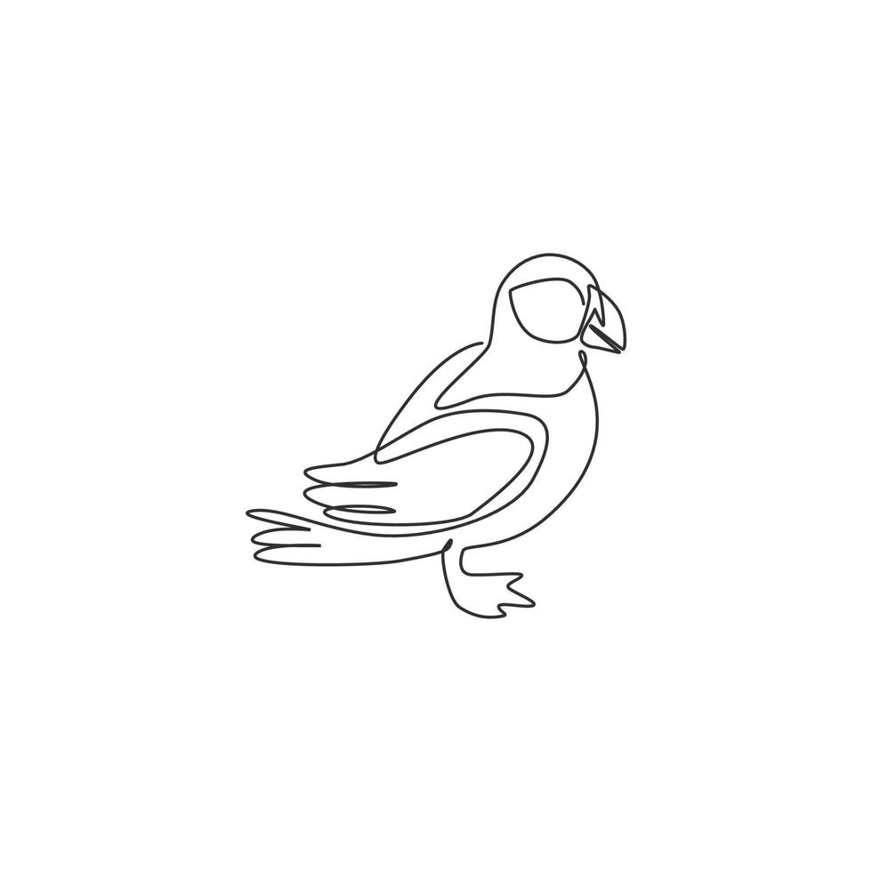 un dibujo de línea continua de frailecillo lindo para la identidad del logotipo de la empresa. concepto de mascota de aves marinas pelágicas para el icono del parque nacional de conservación. Ilustración gráfica de vector de diseño de dibujo de una sola línea moderna