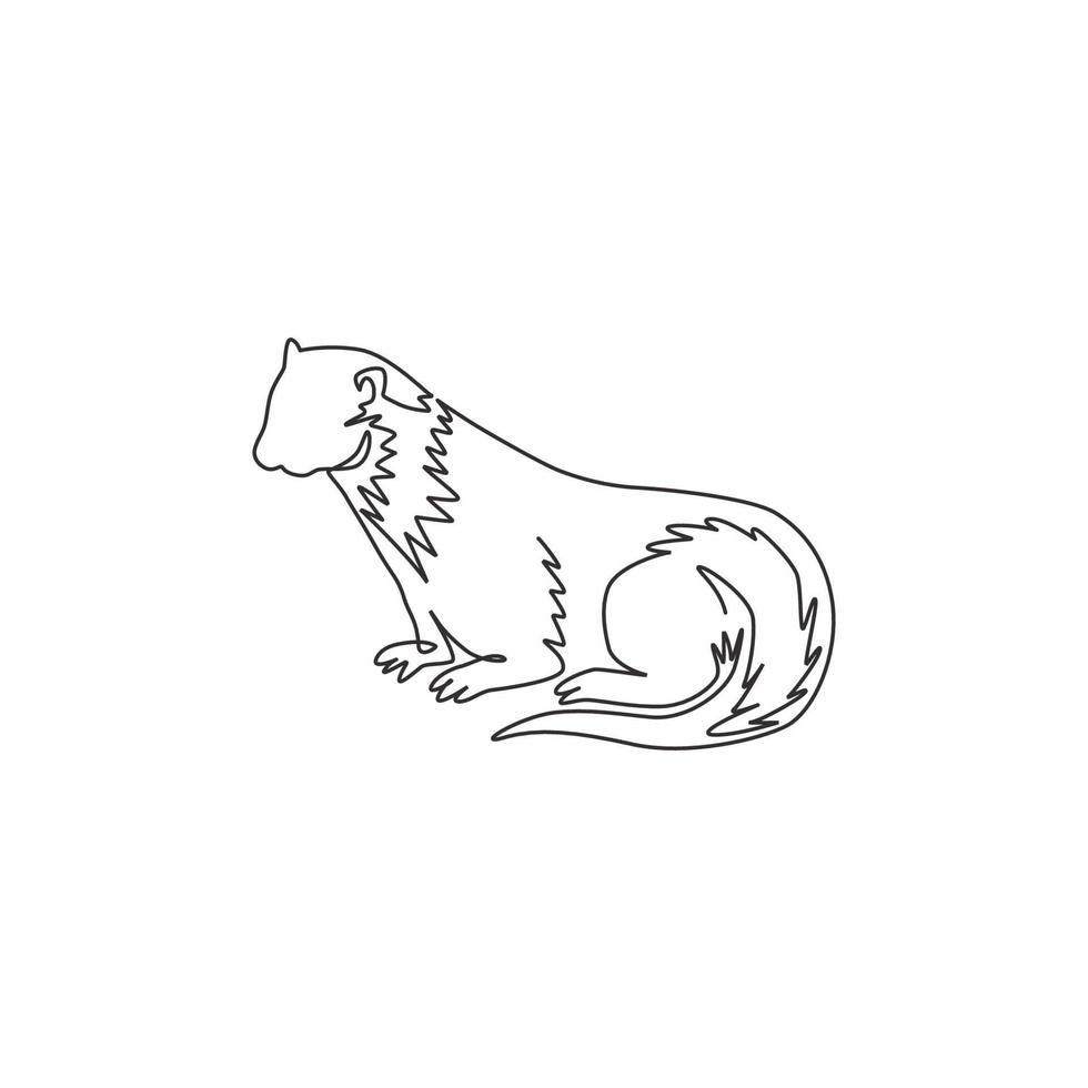 un dibujo de una sola línea de una adorable nutria para la identidad del logotipo de la empresa. concepto de mascota animal de río roedor para el icono del zoológico nacional. Ilustración de vector gráfico de diseño de dibujo de línea continua moderna