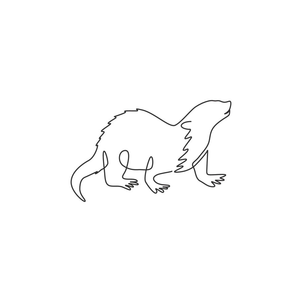 One continuous line drawing of cute otter for company logo company identity. Lutrinae animal mascot concept for pet lover club icon. Modern single line draw graphic design vector illustration