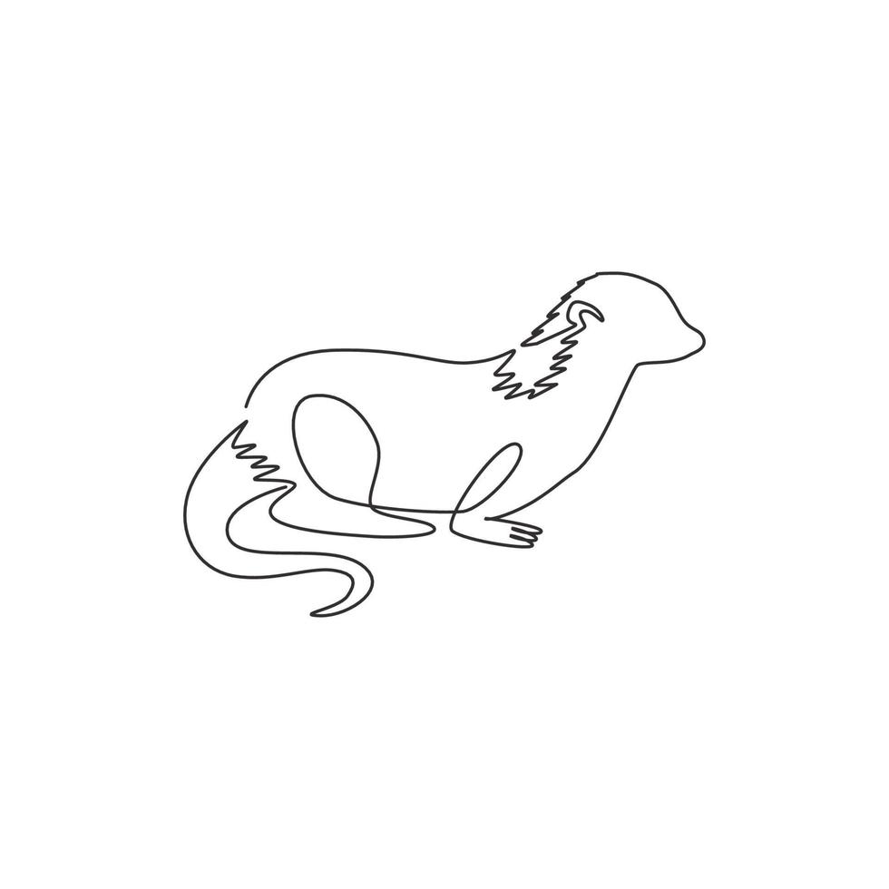 One single line drawing of funny otter for pet logo identity. Weasel animal mascot concept for national conservation park icon. Modern continuous line draw design vector graphic illustration