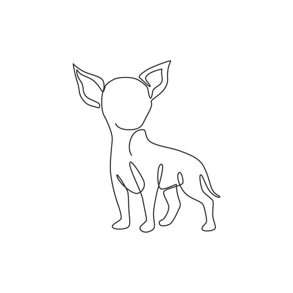 dibujo de línea continua única de lindo perro chihuahua para la identidad del logotipo de la empresa. concepto de mascota de perro de raza pura para el icono de mascota amigable con el pedigrí. Ilustración de vector gráfico de diseño de dibujo de una línea moderna