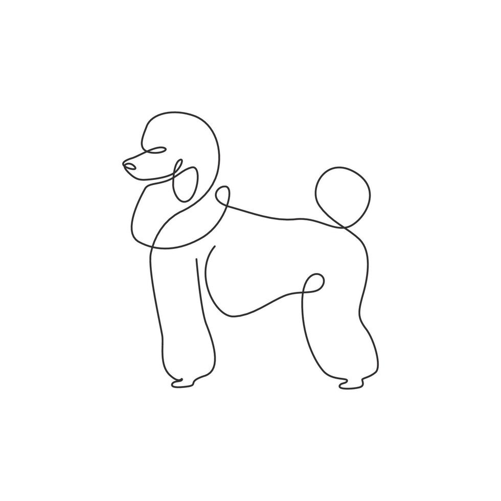 dibujo de línea continua única de adorable perro caniche para la identidad del logotipo de la empresa. concepto de mascota de perro de raza pura para el icono de mascota amigable con el pedigrí. Ilustración gráfica de vector de diseño de dibujo de una línea moderna
