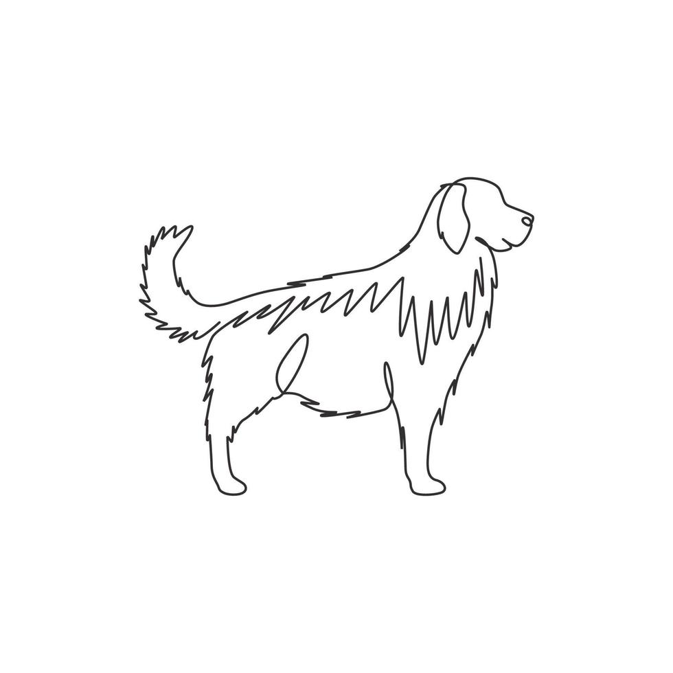 un dibujo de línea continua de un lindo perro golden retriever para la identidad del logotipo de la empresa. concepto de mascota de perro de raza pura para el icono de mascota amigable con el pedigrí. Ilustración de vector de diseño de dibujo de línea única moderna