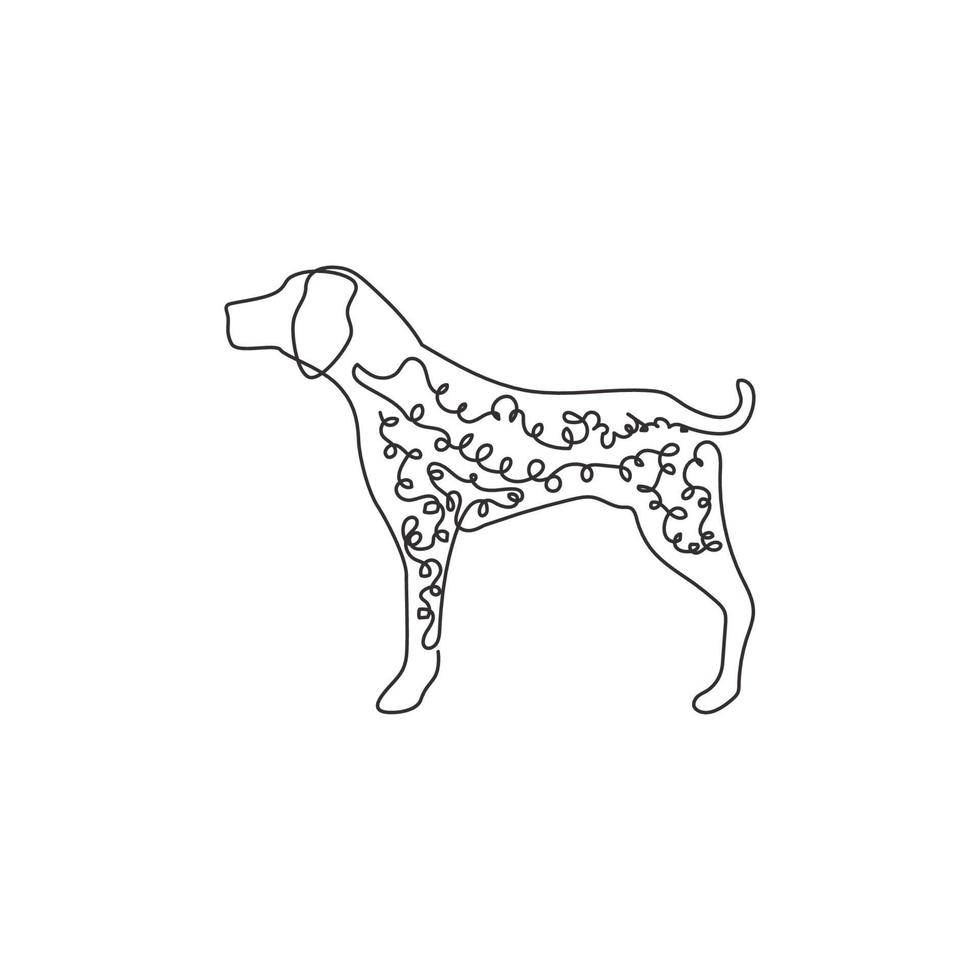 Single continuous line drawing of funny german shorthaired pointer for logo identity. Purebred dog mascot concept for pedigree friendly pet icon. Modern one line draw design vector illustration