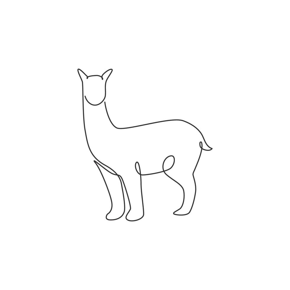 Single one line drawing of adorable alpaca for company logo identity. South American camelid mascot concept for national zoo icon. Modern continuous line draw graphic design vector illustration
