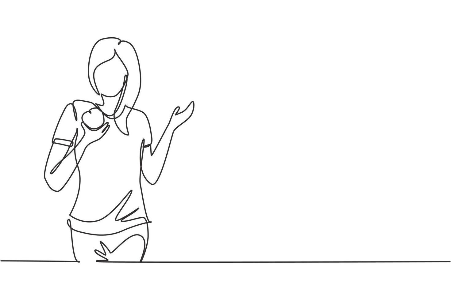 Single continuous line drawing young female having fruits meal with hand. Happy and enjoy dessert at restaurant. Delicious and healthy food. Dynamic one line draw graphic design vector illustration