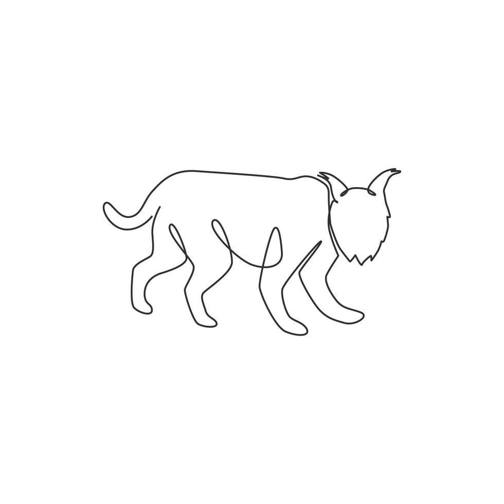One continuous line drawing of fierce lynx for company logo identity. Feline mammal animal mascot concept for national conservation park icon. Modern single line draw design vector illustration