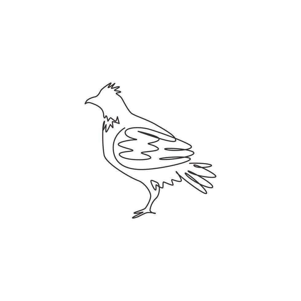 dibujo de una sola línea del adorable pájaro urogallo para la identidad del logotipo de la fundación. concepto de mascota del sindicato de aves de tiro para el icono de la tradición. Ilustración de vector de diseño gráfico de dibujo de línea continua moderna