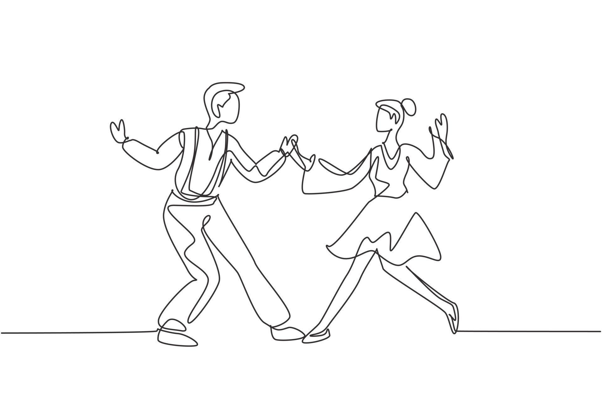 Continuous One Line Drawing Man And Woman Dancing Lindy Hop Or Swing