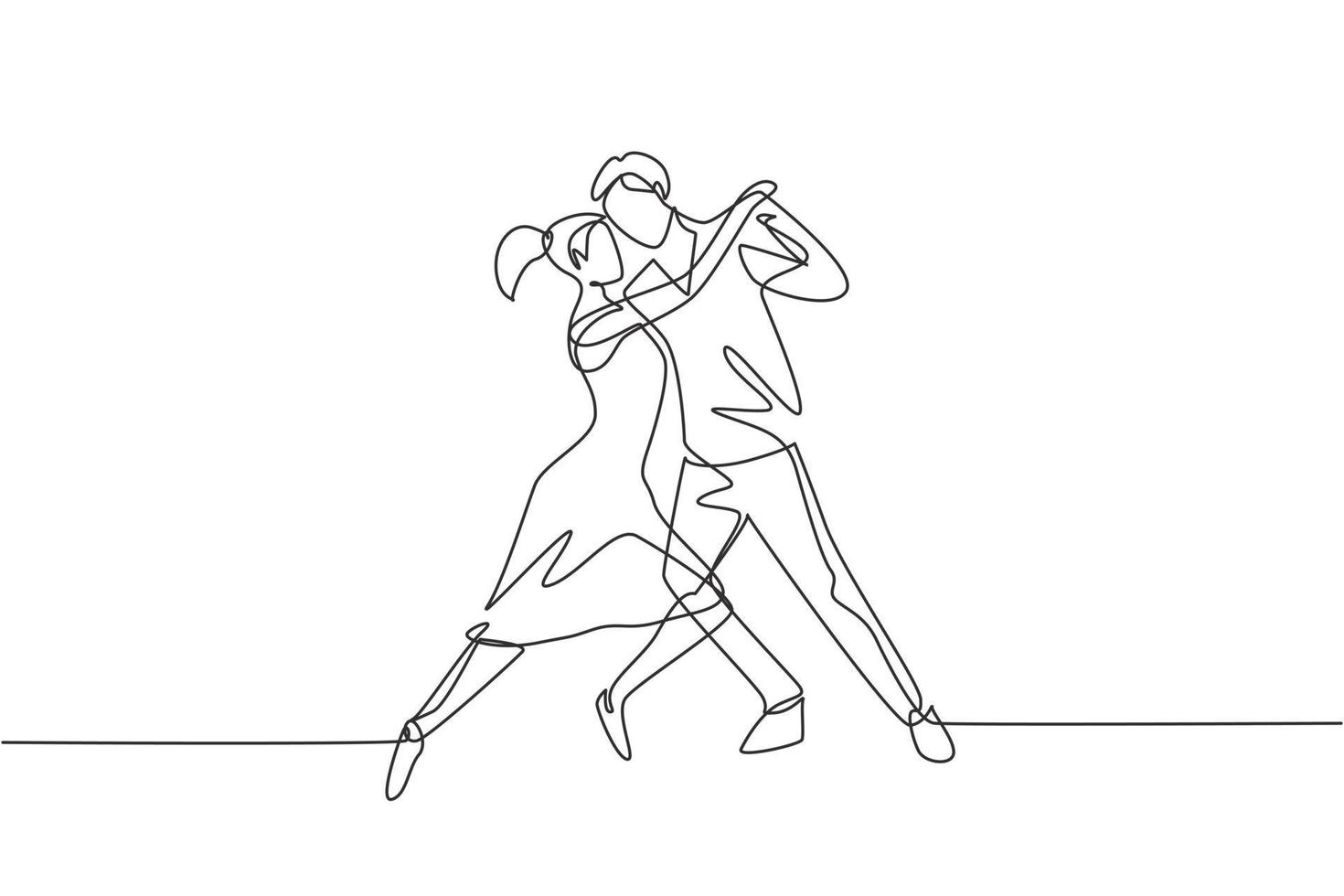 dibujo continuo de una línea gente bailando salsa. parejas, hombre y mujer bailando juntos. se mueven parejas de bailarines con estilos de vals, tango y salsa. Ilustración gráfica de vector de diseño de dibujo de una sola línea