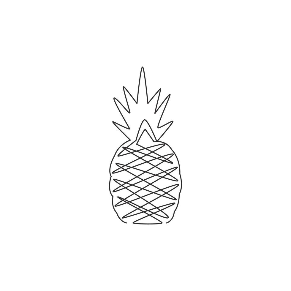 Single one line drawing of healthy organic for orchard logo identity. Fresh summer fruitage concept for fruit garden icon. Modern continuous line draw graphic design vector illustration