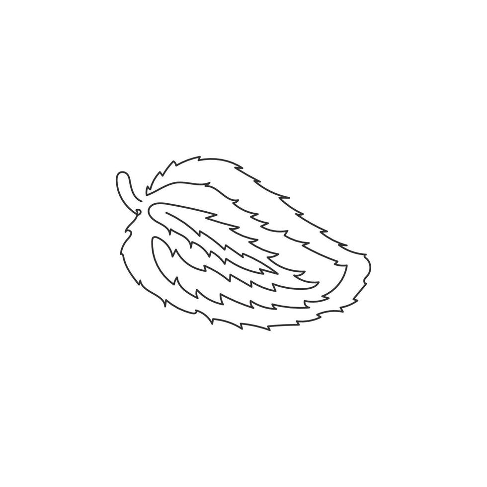 dibujo de línea continua única de guanábana orgánica sana entera para la identidad del logotipo de huerto. concepto de fruitage de verano fresco para el icono de jardín de frutas. Ilustración gráfica de vector de diseño de dibujo de una línea moderna