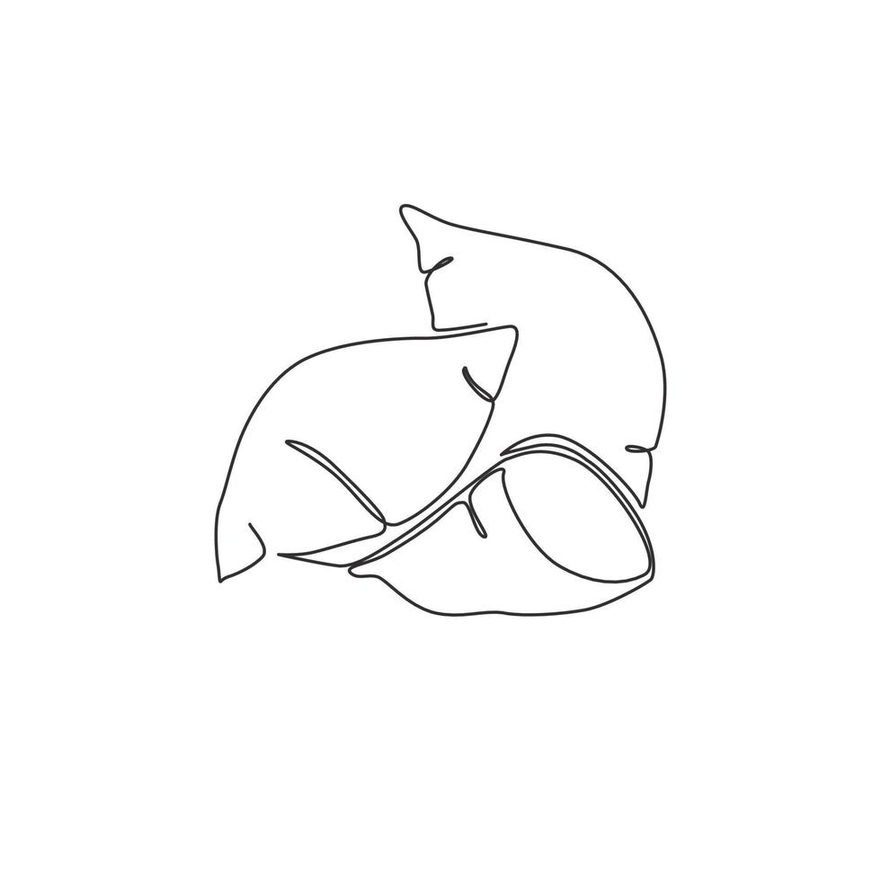 Single continuous line drawing whole healthy organic sweet potato for orchard logo identity. Fresh ipomoea batatas concept for botanically icon. Modern one line draw design vector graphic illustration