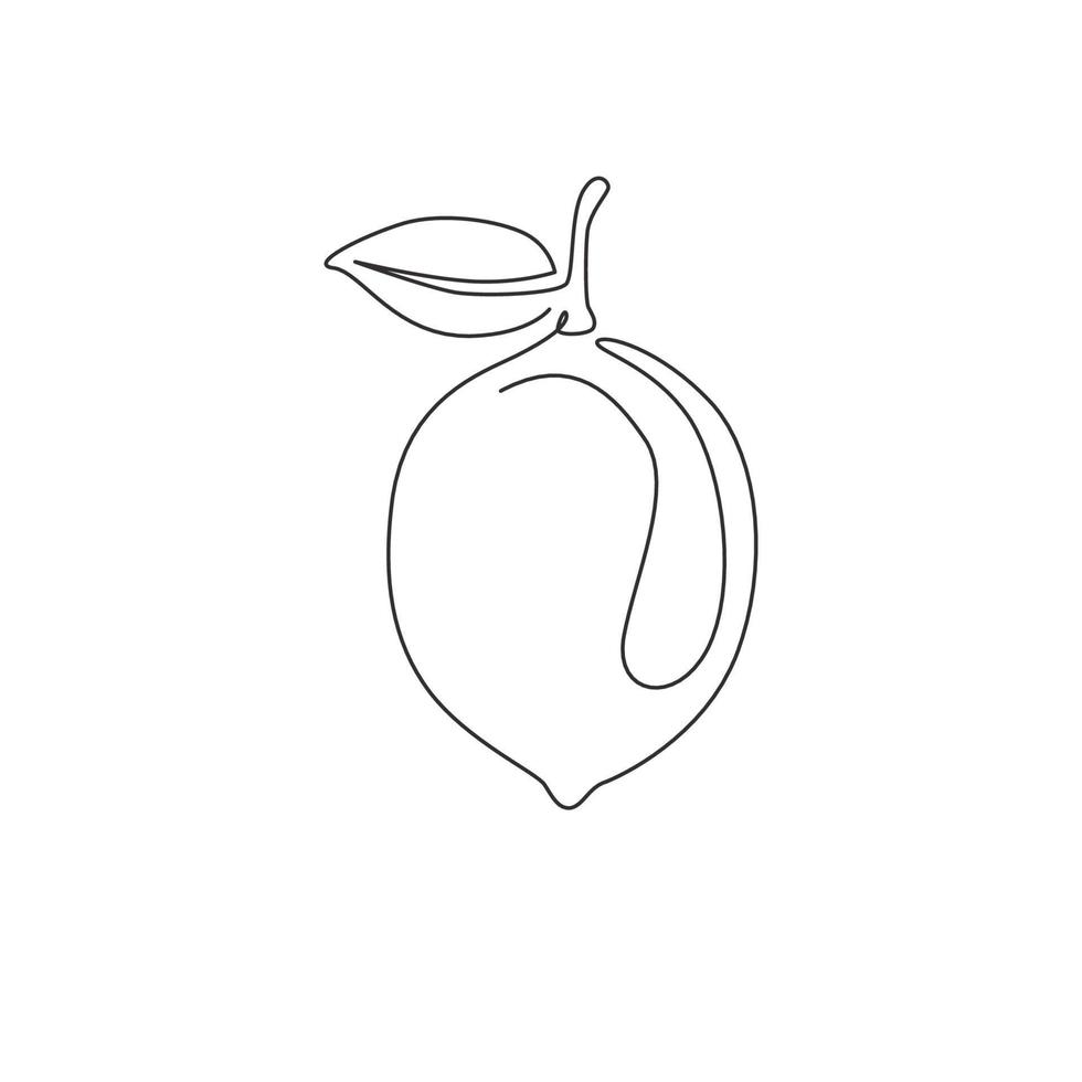 un dibujo de una sola línea de limón orgánico sano entero para la identidad del logotipo de la huerta. concepto de fruitage de limonada fresca para icono de jardín de frutas. Ilustración de vector gráfico de diseño de dibujo de línea continua moderna