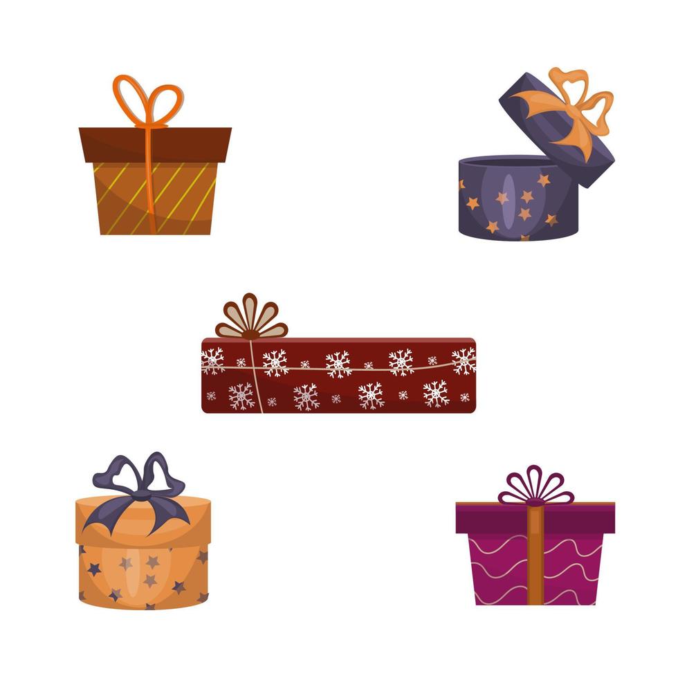 Set with gift boxes of different shapes. Vector illustration