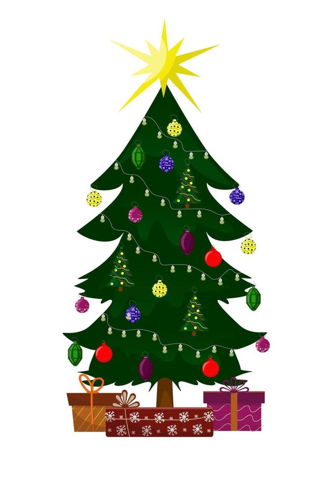 Christmas tree with gift boxes. Vector illustration