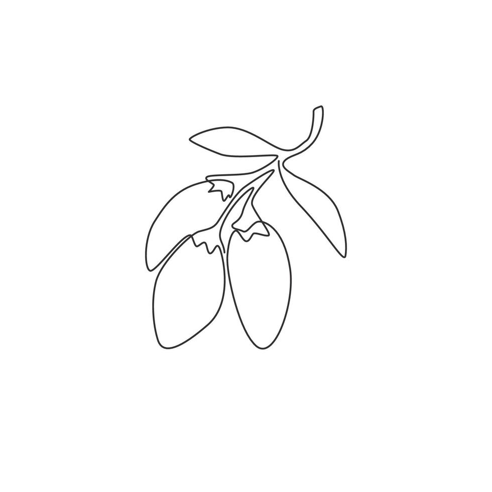 One continuous line drawing stack whole healthy organic goji berries for orchard logo identity. Fresh fruitage concept for fruit garden icon. Modern single line draw design vector graphic illustration