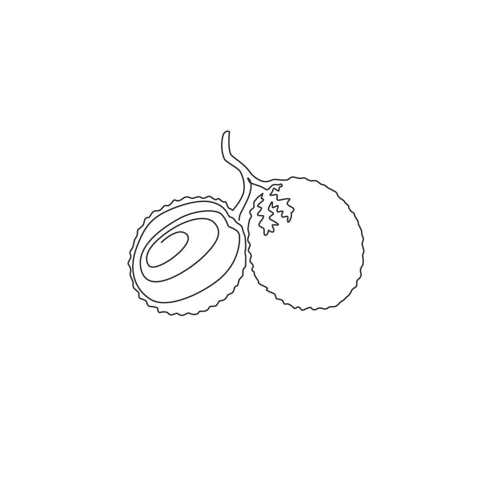One continuous line drawing of whole group healthy organic lychee for orchard logo identity. Fresh tropical fruitage concept for fruit garden icon. Modern single line draw design vector illustration