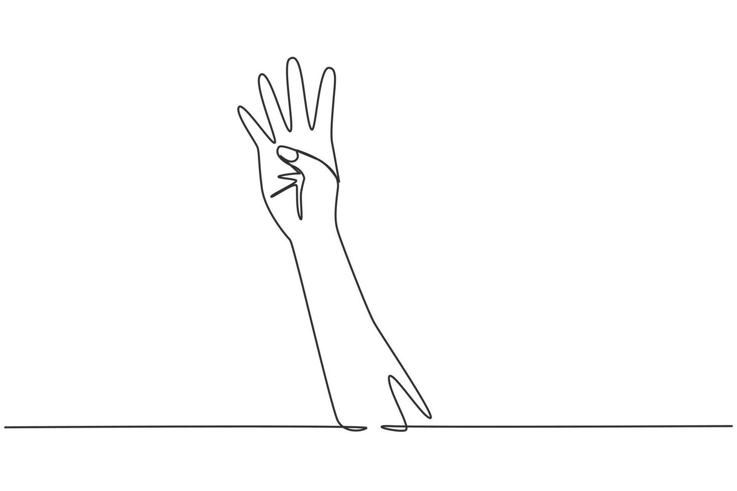 single-continuous-line-drawing-hand-count-number-four-learn-to-count