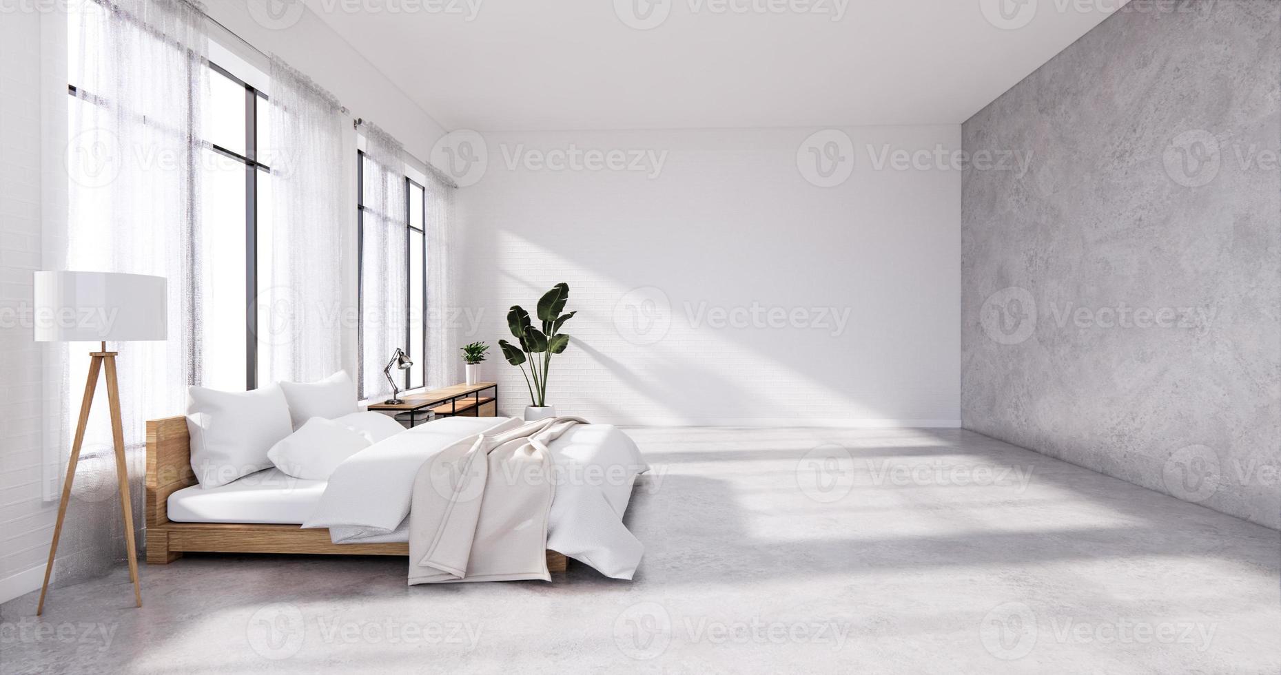 Bedroom interior loft style with Computer and office tool on desk. 3D rendering photo
