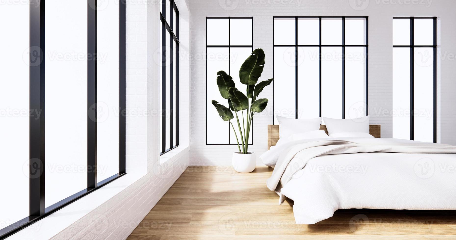 Bedroom interior loft style white wall brick. 3D rendering photo