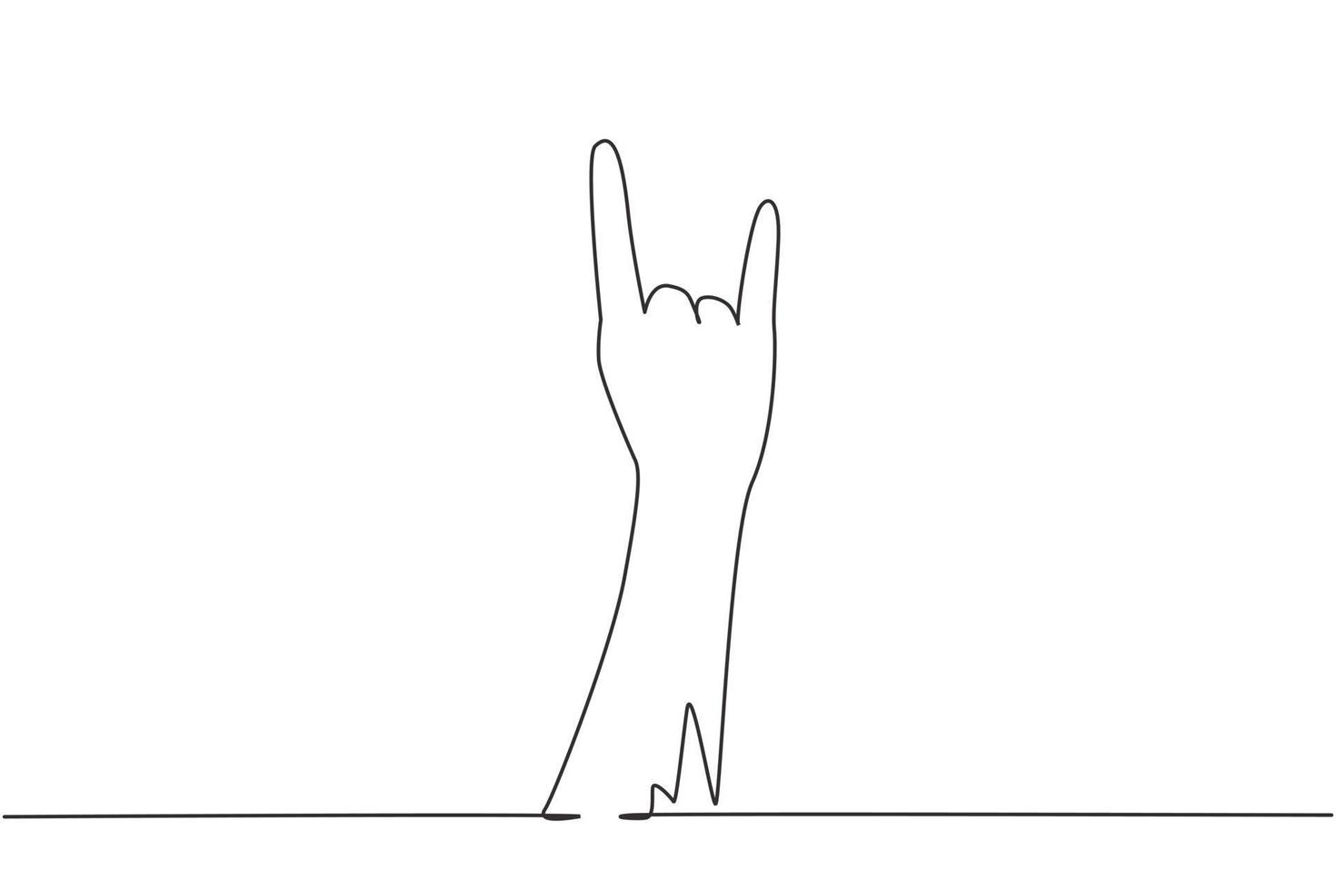 Continuous one line drawing rock on gesture symbol. Heavy metal hand gesture. Nonverbal signs or symbols. Hand variation shape concept. Single line draw design vector graphic illustration