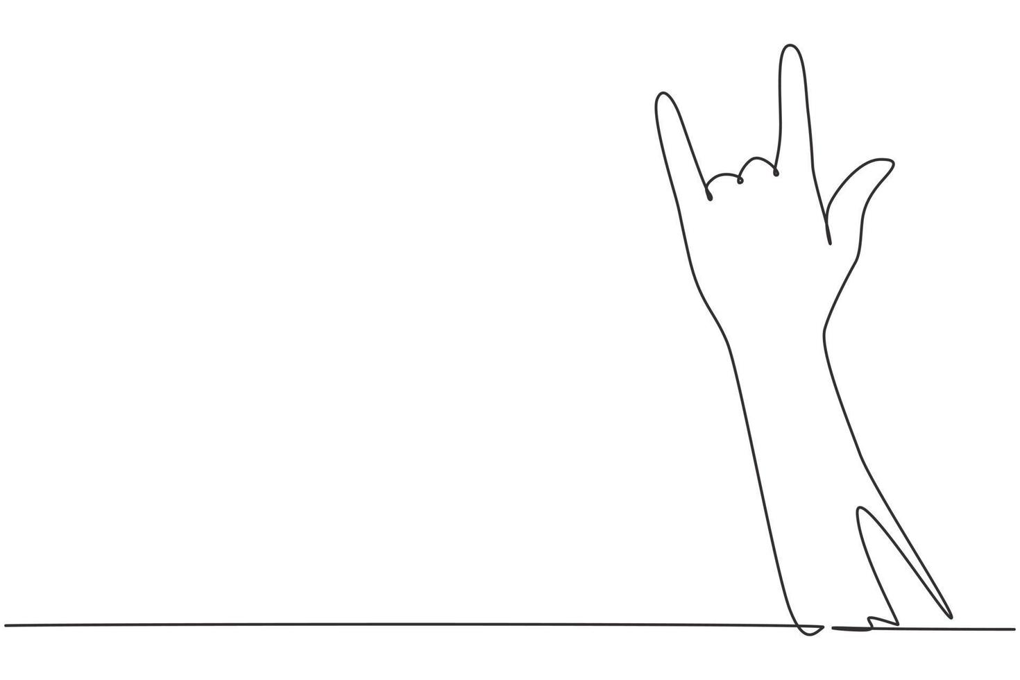 Single continuous line drawing rock on gesture symbol. Heavy metal or resistance hand gesture. Nonverbal signs or symbols. Hand variation shape. One line draw graphic design vector illustration