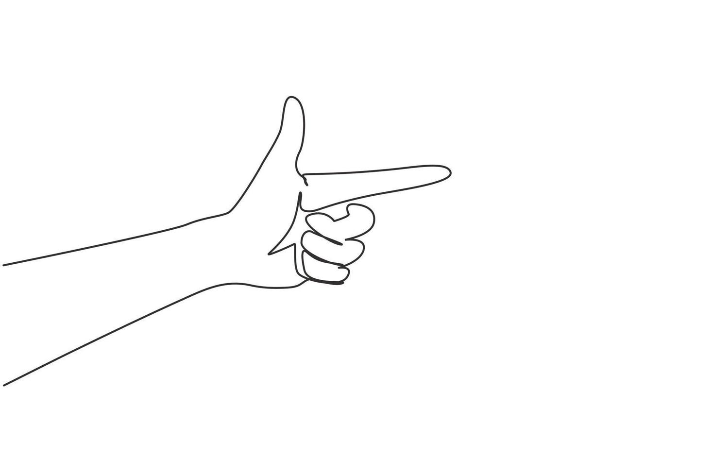 Continuous one line drawing hand making gun or weapon gesture. Hand shot sign or symbol. Nonverbal or touching hand symbol. Hand variation shape. Single line draw design vector graphic illustration