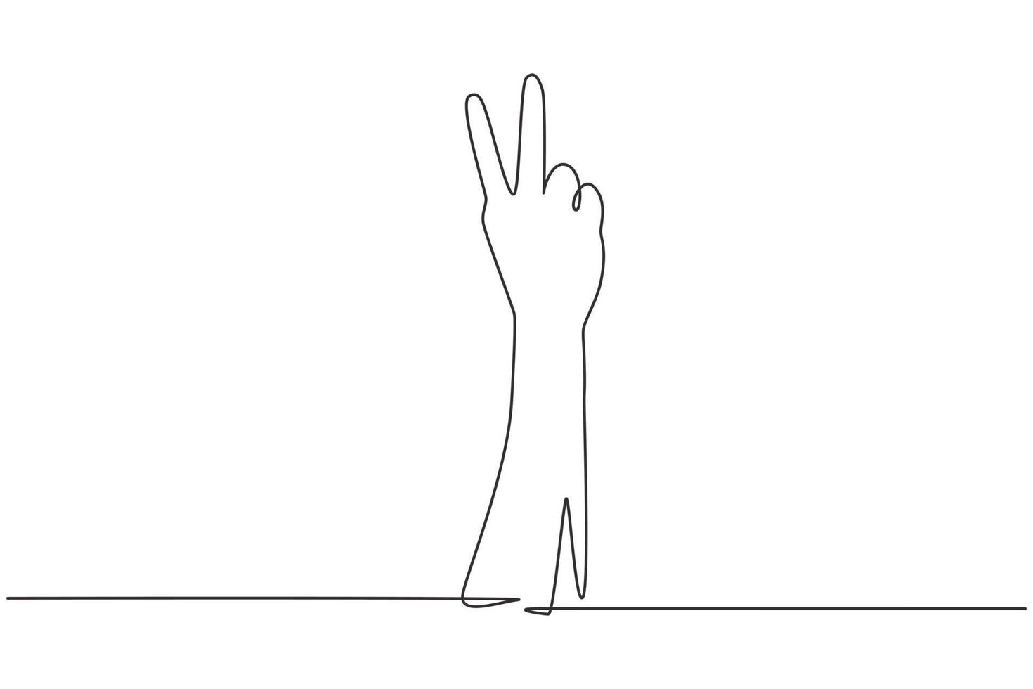 Single continuous line drawing symbol of peace. Number two hand count. Learn to count numbers. Concept of education for children. Nonverbal signs. Dynamic one line graphic design vector illustration