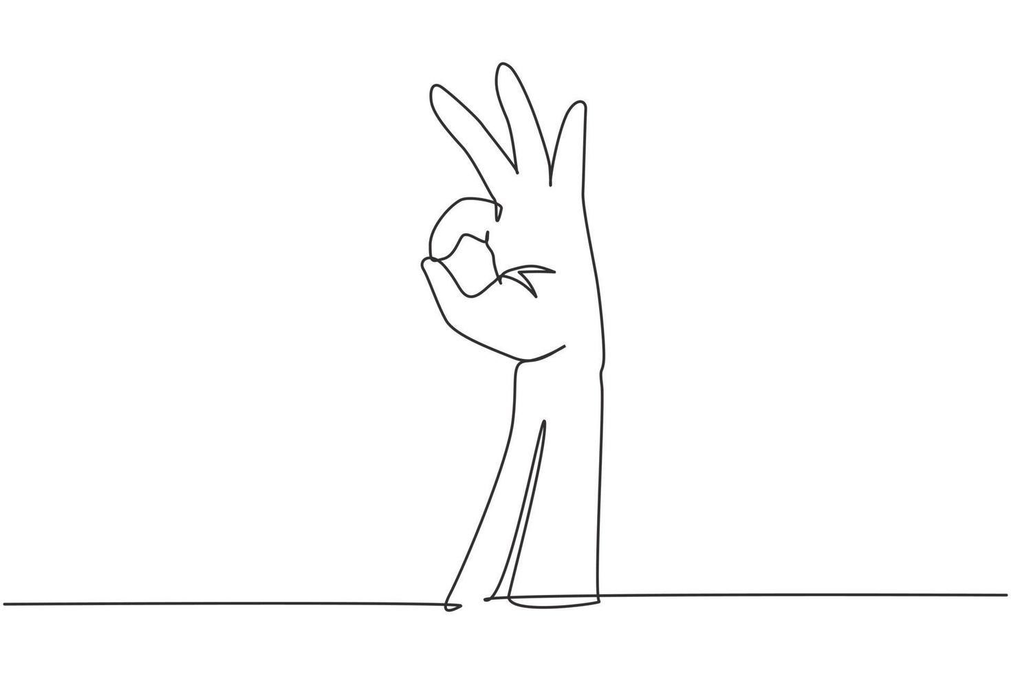 Single one line drawing hand showing okay or perfect gesture. Number three hand count. Learn to count numbers. Nonverbal signs or symbols. Modern continuous line design graphic vector illustration