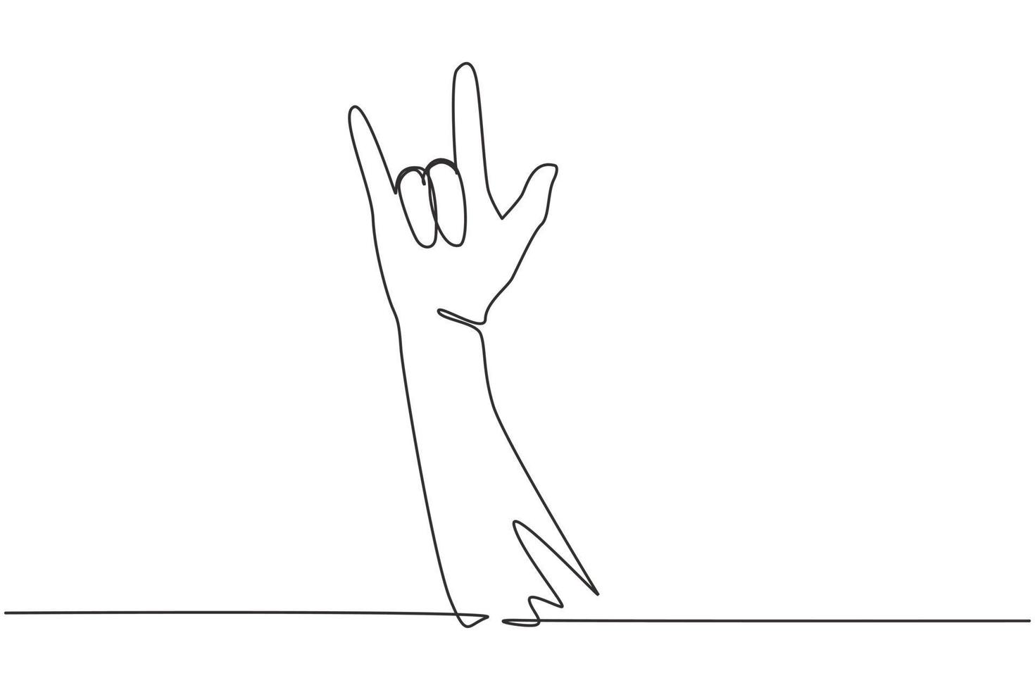 Continuous one line drawing rock on gesture symbol. Heavy metal or resistance hand gesture. Nonverbal signs or symbols. Hand variation shape. Single line draw design vector graphic illustration