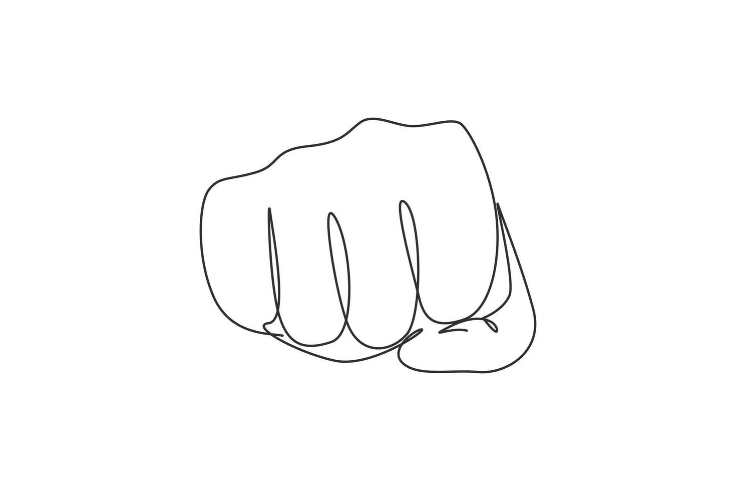 Continuo dibujo de una línea, puñetazo, puño, gesto de la mano. signo o símbolo de poder, golpe, ataque, fuerza. comunicación con gestos con las manos. signos no verbales. Ilustración gráfica de vector de diseño de línea única