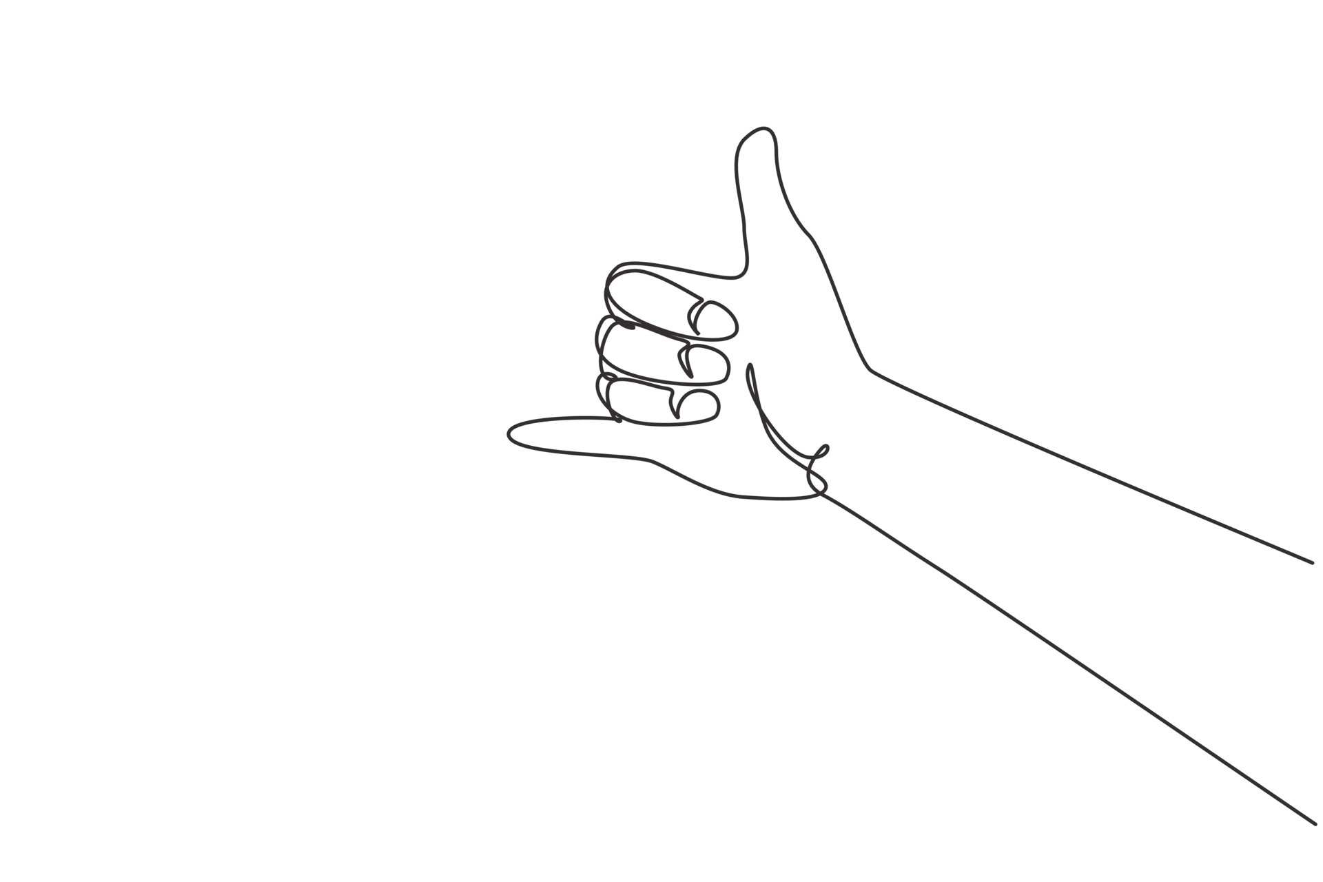 Single continuous line drawing shaka sign gesture. Hawaiian hand sign