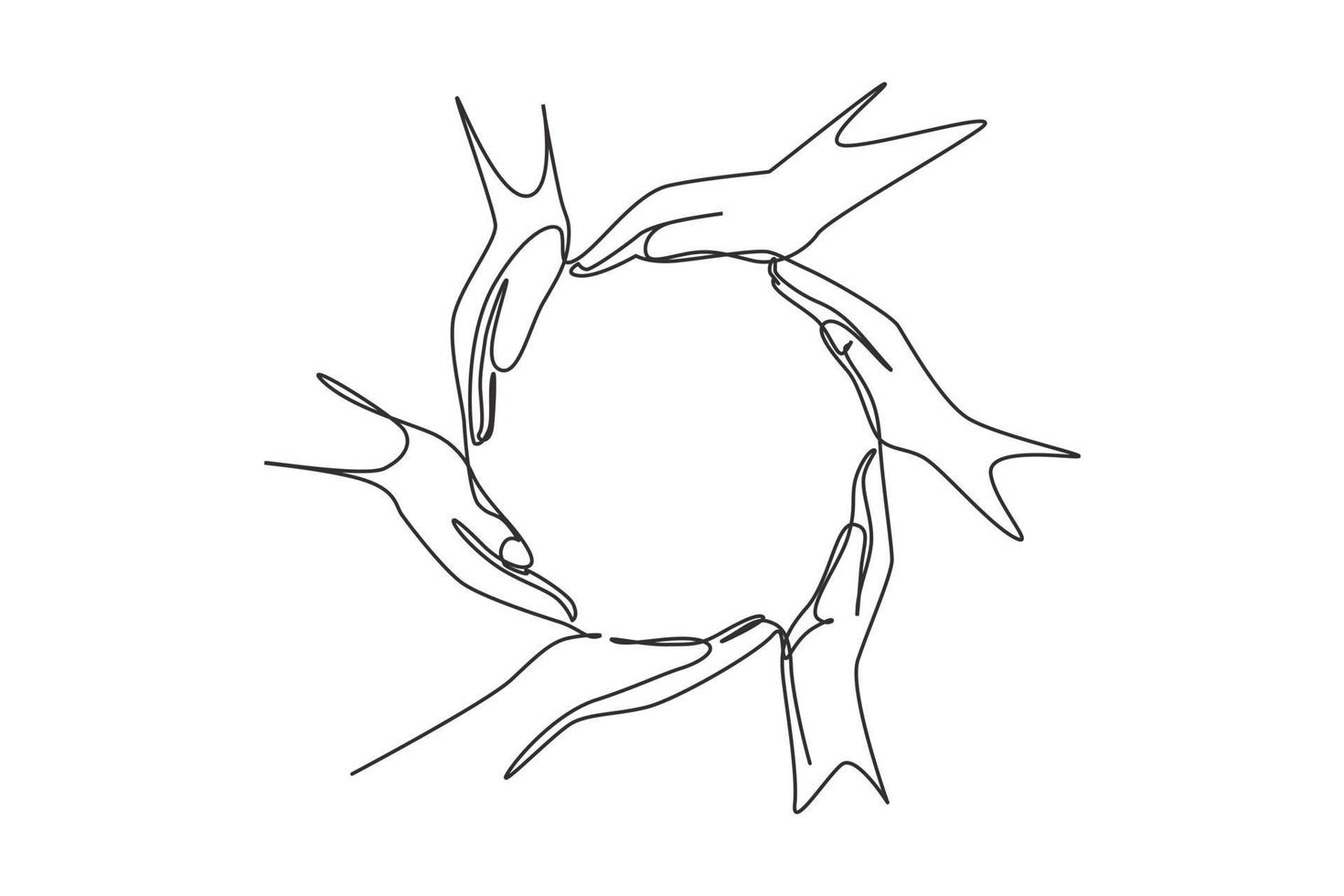 Single continuous line drawing palms and circle hand gesture. Sign or symbol of protection, cooperation, care. Communication with hand gestures. One line draw graphic design vector illustration