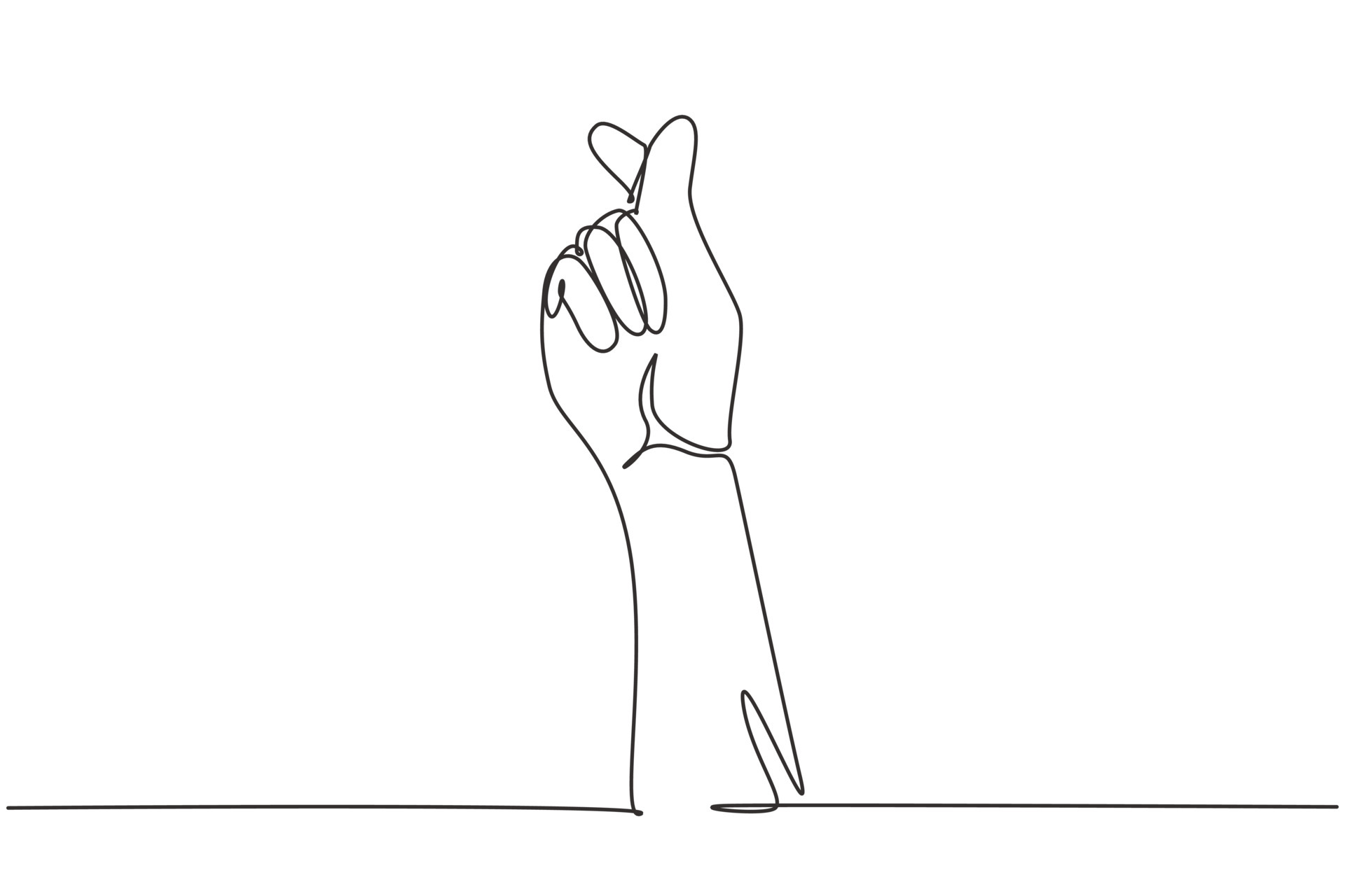 Single one line drawing Korean heart sign. Finger love symbol. I love you hand gesture. Self