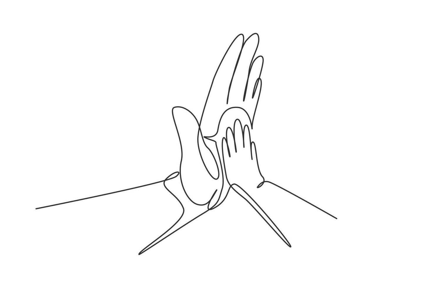 Single continuous line drawing father and child making hi-five gesture. Little baby have bonding with his father. Hero father and family pride. Dynamic one line draw graphic design vector illustration