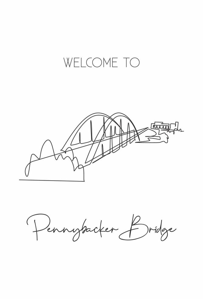 Continuous one line drawing 360 Bridge Texas skyline, Pennybacker Bridge. Beautiful landmark. World landscape tourism travel wall decor poster print art. Single line draw design vector illustration