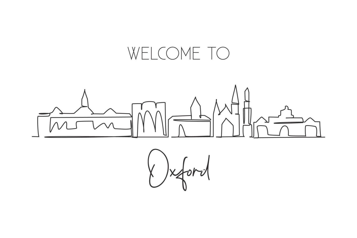 dibujo de una sola línea del horizonte de la ciudad de oxford, ohio. paisaje de la ciudad histórica mundial. mejor impresión de postal de destino de vacaciones. Ilustración de vector de diseño de dibujo de línea continua de moda de trazo editable