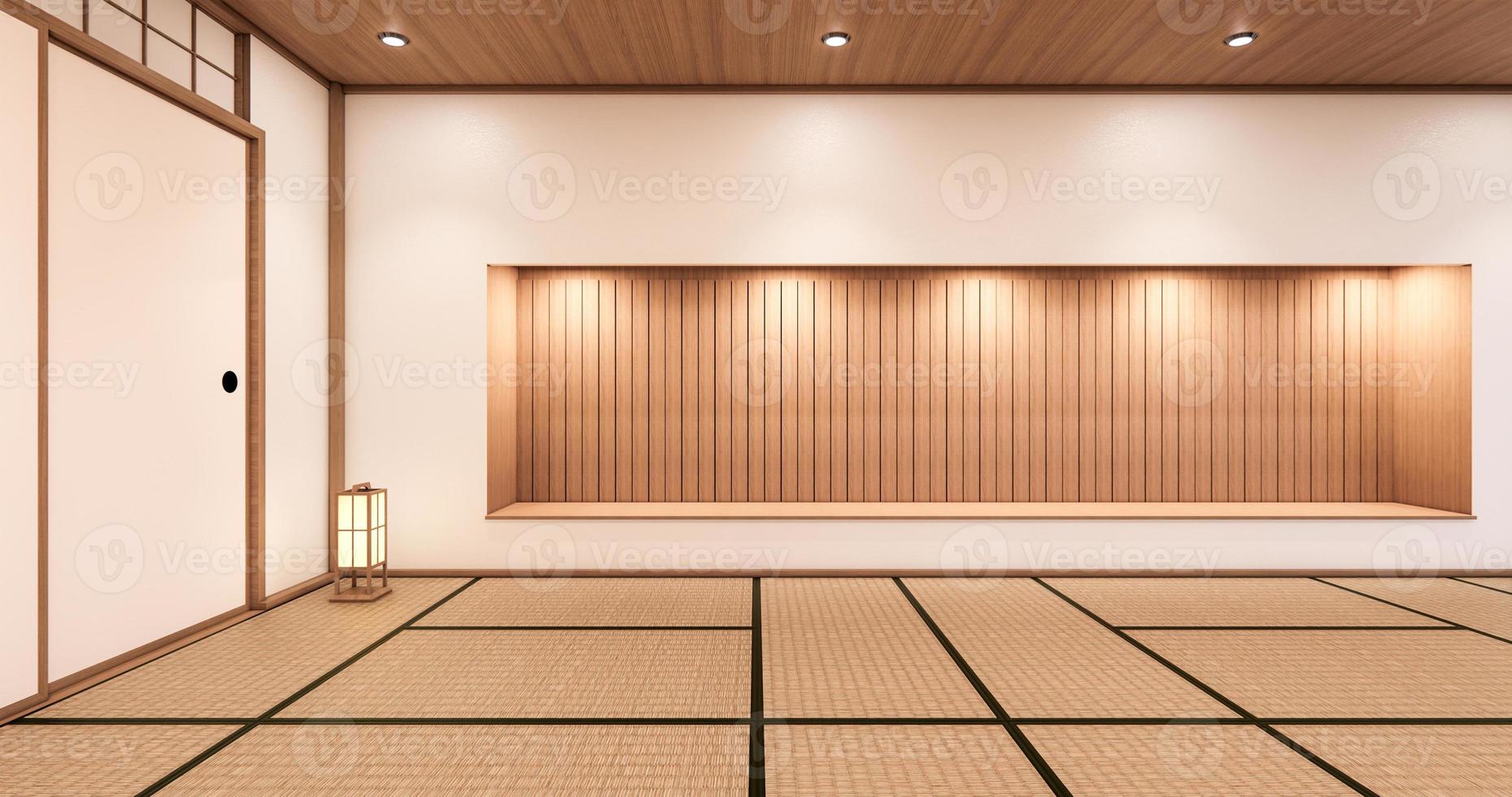 cabinet shelf wall on tatami mat floor room japanese style. 3D rendering photo