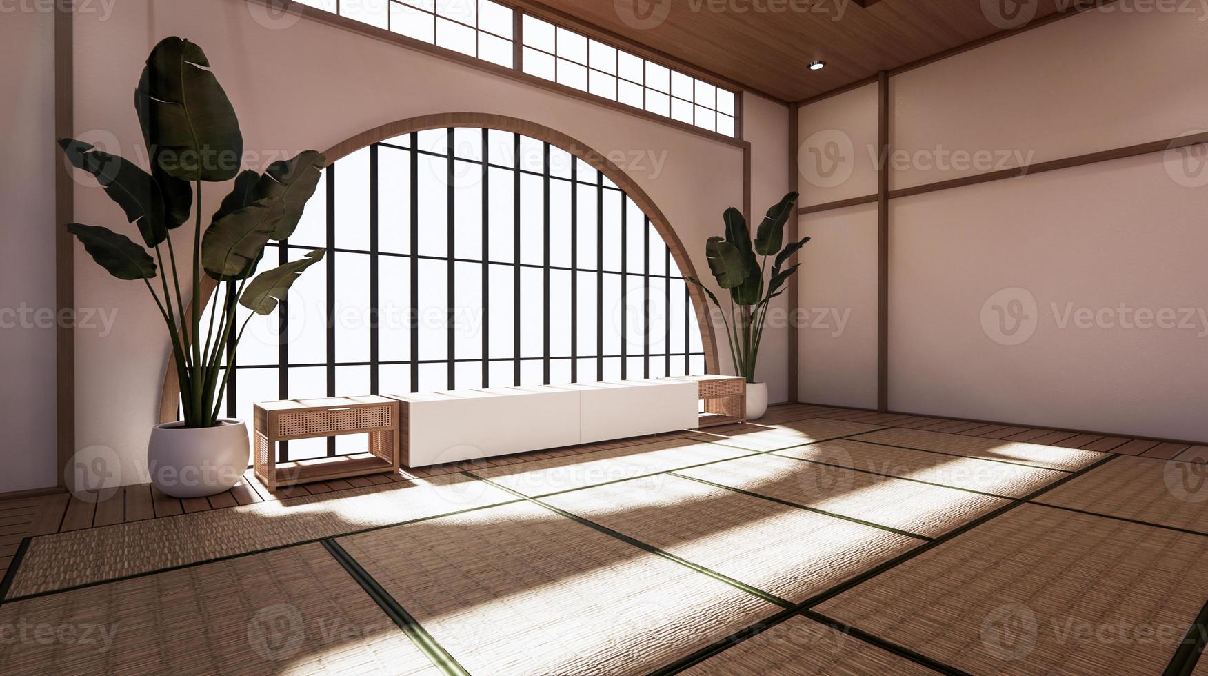 The room is spacious design of the Japanese style  And light in natural tones. 3D rendering photo