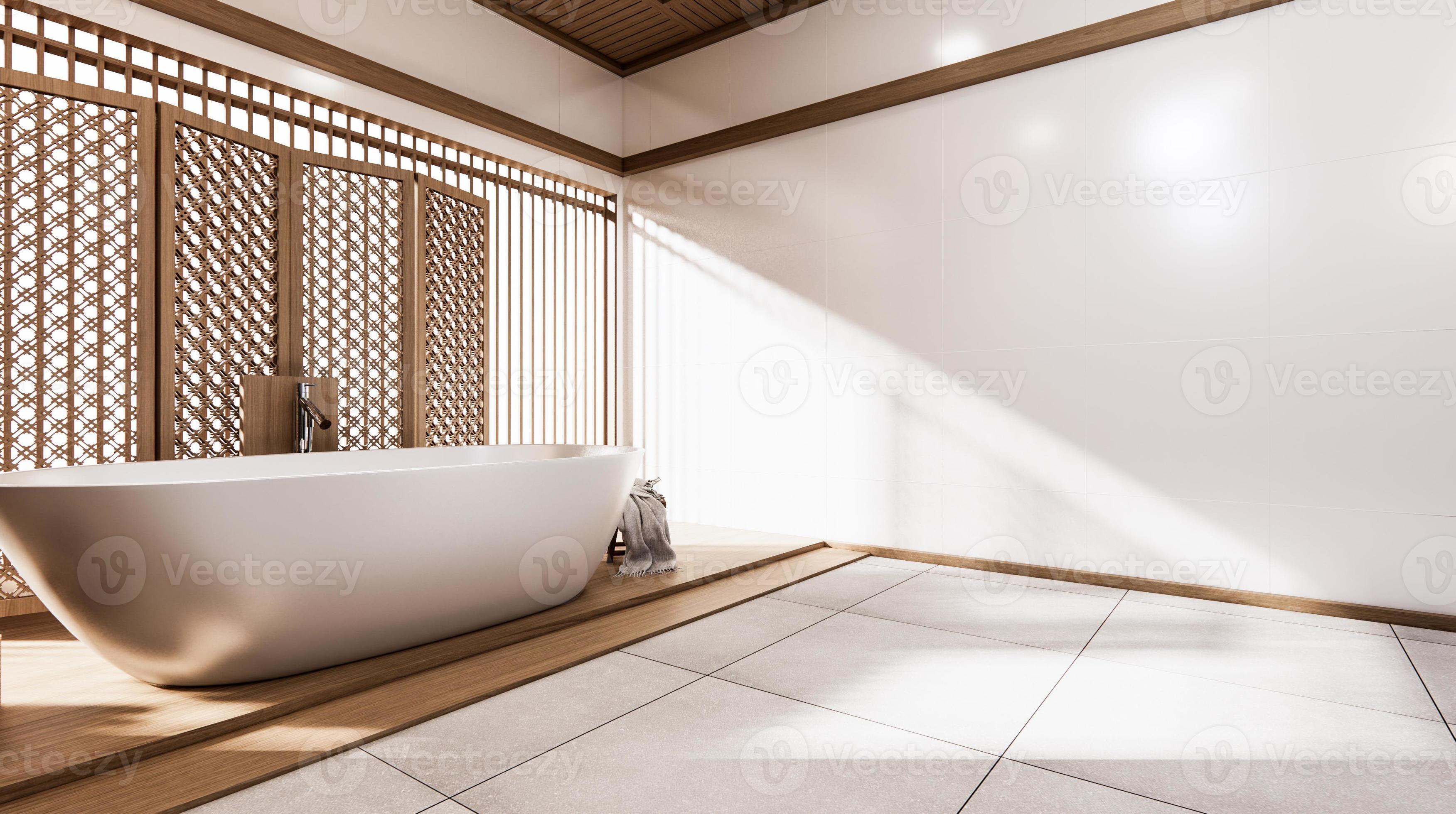 el bañera y baño en baño japonés wabi sabi estilo 31148210 Foto de stock en  Vecteezy