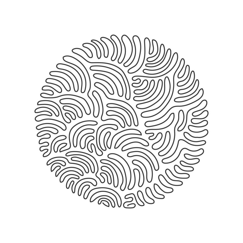Continuous one line drawing flat design circle icon. Black geometric shape. Modern round object. Circles symbol logo. Abstract isolated sign. Swirl curl style. Single line draw design vector graphic