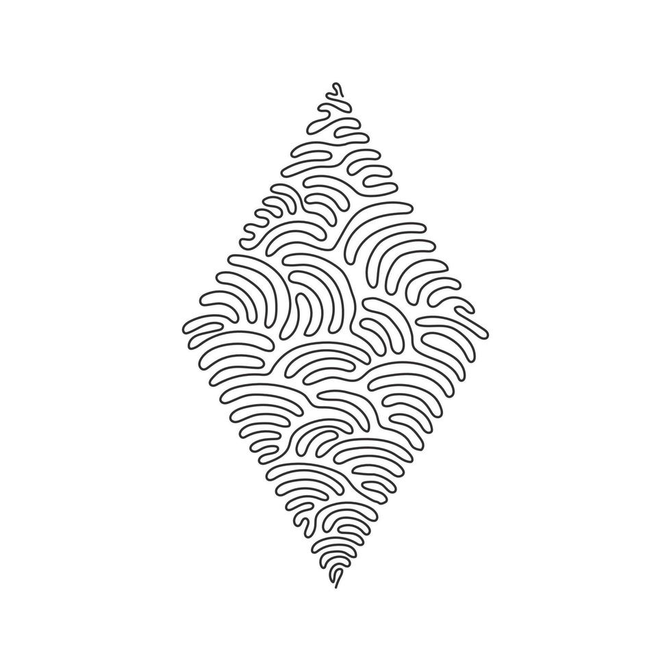 Continuous one line drawing poker playing cards suit diamond design shape single icon. Diamond suit deck of playing card used for ace in casino. Swirl curl style. Single line draw vector illustration