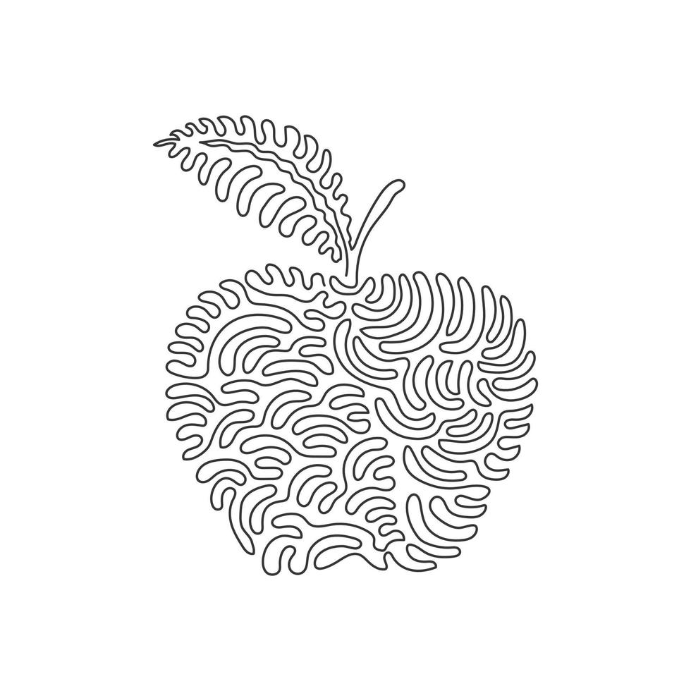 Continuous one line drawing apple fruit fresh appetizing delicious food. Healthy food single object. Organic natural food. Swirl curl style concept. Single line draw design graphic vector illustration