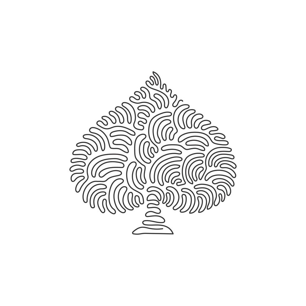 Single one line drawing poker playing cards suit spades design shape single icon. Spades suit deck of playing card used for ace in Las Vegas royal casino. Swirl curl style. Continuous line draw vector