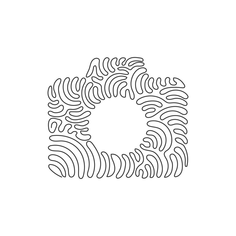 Single one line drawing camera linear icon, simple digital device flat design for app logo web website button ui ux interface. Swirl curl style. Continuous line draw design graphic vector illustration