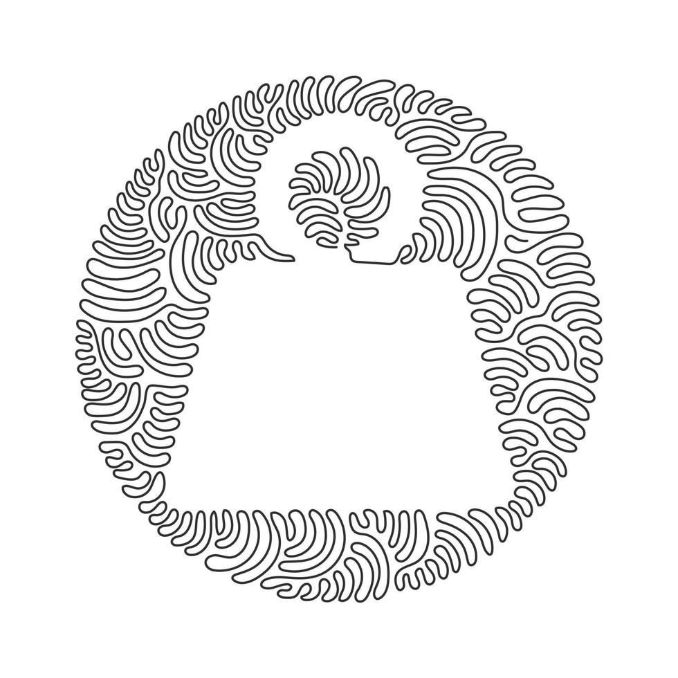 Single continuous line drawing weight icon. Bodybuilding tools vector pictogram symbol clip art. Doodle sketch black sign. Swirl curl circle background style. Dynamic one line draw design illustration